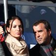 Arnaud Lagardère et son épouse Jade Foret - au match de de la ligue 1 entre le PSG et Evian au Parc des Princes à Paris le 18 janvier 2014. Le Psg à remporté le match sur le score de 4 buts à 2. Il y a eu une minute d'applaudissements pour les attentats de la semaine dernière "Ici, c'est Charlie"