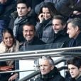 Arnaud Lagardère et sa femme Jade Foret près de Nicolas Sarkozy - au match de de la ligue 1 entre le PSG et Evian au Parc des Princes à Paris le 18 janvier 2014. Le Psg à remporté le match sur le score de 4 buts à 2. Il y a eu une minute d'applaudissements pour les attentats de la semaine dernière "Ici, c'est Charlie"