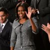 Michelle Obama écoute son mari Barack Obama lors de son discours sur l'état de l'Union, à Washington, le 20 janvier 2015