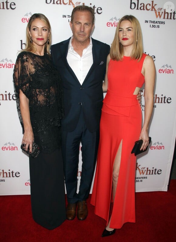 Kevin Costner et sa fille Lily Costner, Christine Baumgartner - Première de "Black or White" à Los Angeles le 20 janvier 2015.