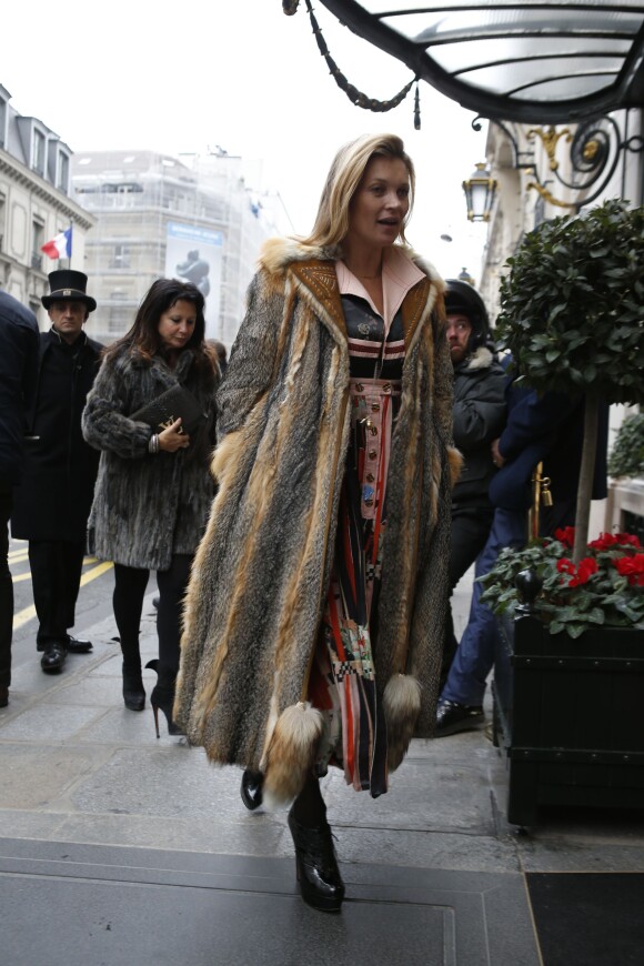 British model Kate Moss is seen arriving at the Bristol -Hotel in Paris, France on January 22, 2015 as part of the Paris Men Fashion Week. Photo by ABACA^RESS.COM22/01/2015 - Paris