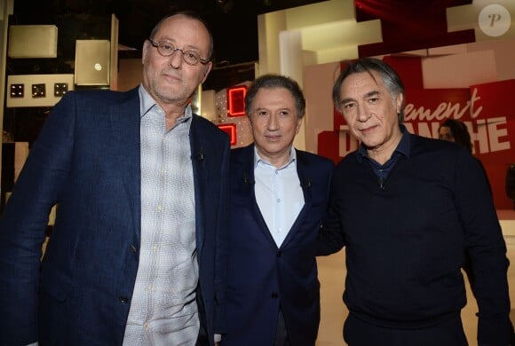 Jean Reno, Michel Drucker et Richard Berry - Enregistrement de l'émission "Vivement Dimanche" à Paris le 21 janvier 2015. L'émission sera diffusée le 25 janvier.