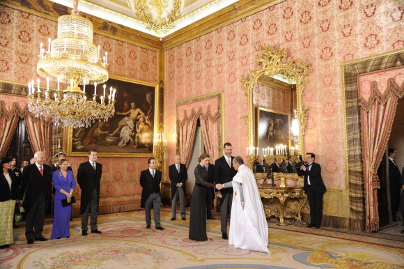 Le roi Felipe VI et la reine Letizia d'Espagne le 21 janvier 2015 au palais royal lors de la réception du Nouvel An du corps diplomatique.