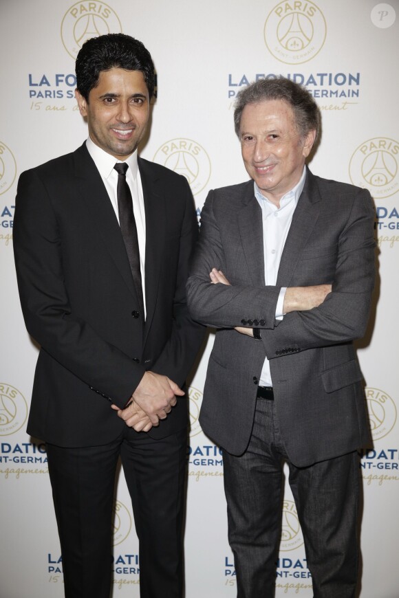 Exclusif - Nasser Al-Khelaïfi et Michel Drucker - Soirée de gala de la Fondation Paris Saint-Germain qui fête ses 15 ans au Pavillon Gabriel à Paris le 27 janvier 2015.