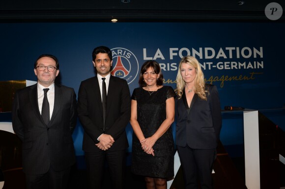 Exclusif - Pierre Bédier, Nasser Al-Khelaïfi et Anne Hidalgo - Soirée de gala de la Fondation Paris Saint-Germain qui fête ses 15 ans au Pavillon Gabriel à Paris le 27 janvier 2015.