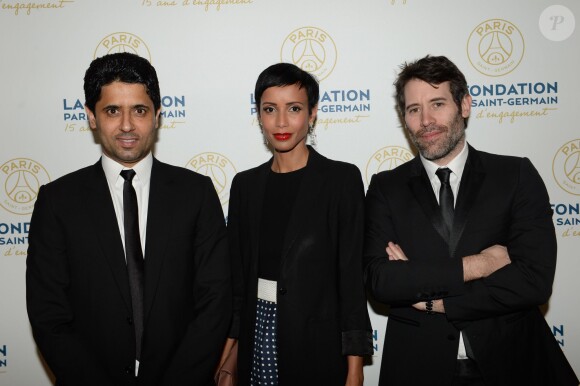 Exclusif - Nasser Al-Khelaïfi, Sonia Rolland et son compagnon Jalil Lespert - Soirée de gala de la Fondation Paris Saint-Germain qui fête ses 15 ans au Pavillon Gabriel à Paris le 27 janvier 2015.