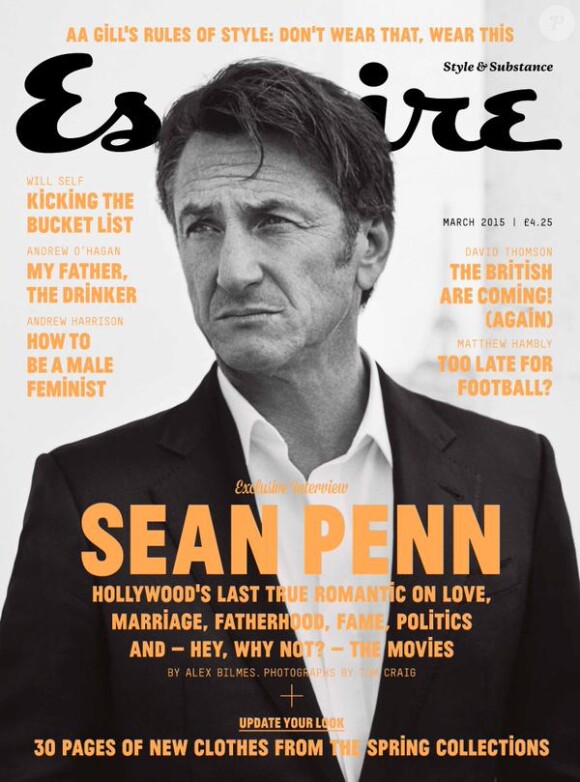 Sean Penn en couverture du magazine Esquire (pour le mois de mars).