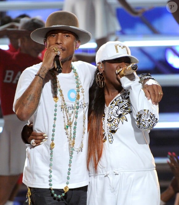 Pharrell Williams et Missy Elliott lors des BET Awards au Nokia Theatre L.A. Live de Los Angeles le 29 juin 2014