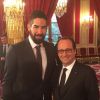 Nikola Karabatic et François Hollande à l'Elysée le 3 février 2015 pour fêter le Mondial gagné par l'équipe de France de handball.