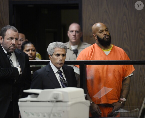 Suge Knight, inculpé pour meurtre et délit de fuite, plaide non coupable lors d'une comparution au tribunal de Compton. Le 3 février 2015.