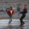 Exclusif - Stomy Bugsy et Brandon Howard, le prétendu fils caché de Michael Jackson, sur le tournage du clip de leur chanson "I'm Fly" dans le désert du Nevada le 23 décembre 2014.