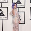 Katy Perry assiste aux 57e Grammy Awards au Staples Center, habillée d'une robe haute couture Zuhair Murad (collection printemps-été 2015). Los Angeles, le 8 février 2015.