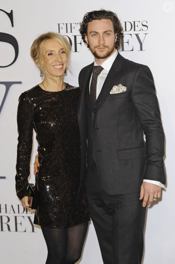 Sam Taylor-Johnson et son mari Aaron Taylor-Johnson - Avant-première du film "50 nuances de Grey" à Londres, le 12 février 2015.