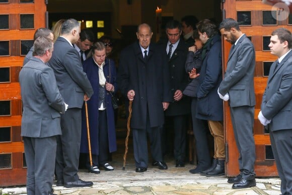 Charles Pasqua et sa femme Jeanne Joly - Charles Pasqua a assisté aux obsèques de son fils Pierre-Philippe en l'église Notre-Dame des Chênes, dans sa ville natale de Grasse le 17 février 2015.