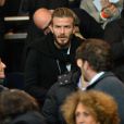  David Beckham et Claire Chazal lors du match de ligue de champions entre le PSG et Chelsea, au Parc des Princes &agrave; Paris le 17 f&eacute;vrier 2015 