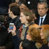 Lilian Thuram et Pierre Sarkozy lors du match de ligue de champions entre le PSG et Chelsea, au Parc des Princes à Paris le 17 février 2015