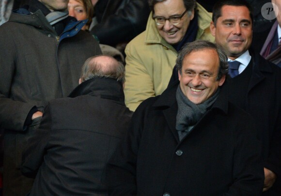 Michel Platini lors du match de ligue de champions entre le PSG et Chelsea, au Parc des Princes à Paris le 17 février 2015