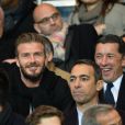  David Beckham, Youri Djorkaeff lors du match de ligue de champions entre le PSG et Chelsea, au Parc des Princes &agrave; Paris le 17 f&eacute;vrier 2015 