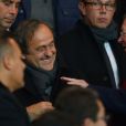  Michel Platini et Sir Alex Ferguson lors du match de ligue de champions entre le PSG et Chelsea, au Parc des Princes &agrave; Paris le 17 f&eacute;vrier 2015 