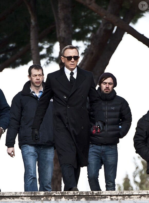 Daniel Craig sur le tournage du prochain James Bond, Spectre, à Rome, le 19 février 2015