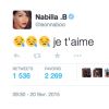 Nabilla répond aux déclarations de Thomas, dans Public, sur Twitter le 20 février 2015