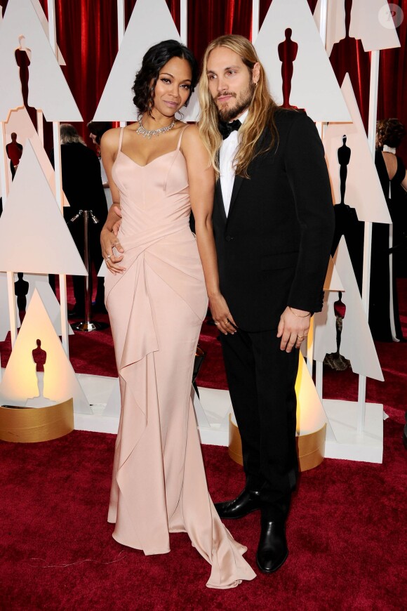 Zoe Saldana et son mari Marco Perego - 87e cérémonie des Oscars à Hollywood, le 22 février 2015.