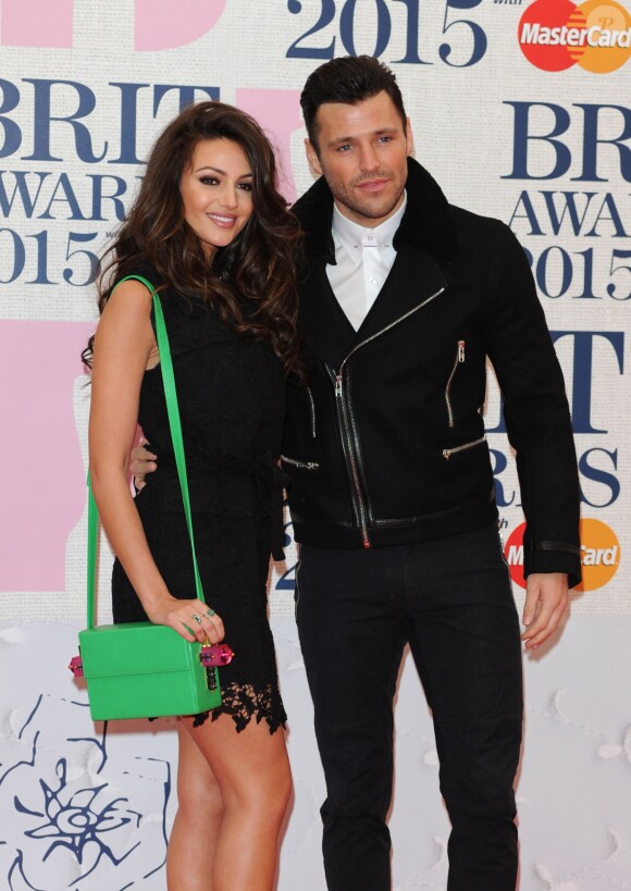 Michelle Keegan et son fiancé Mark Wright - 35e cérémonie des Brit Awards à l'O2 Arena de Londres, le 25 février 2015.