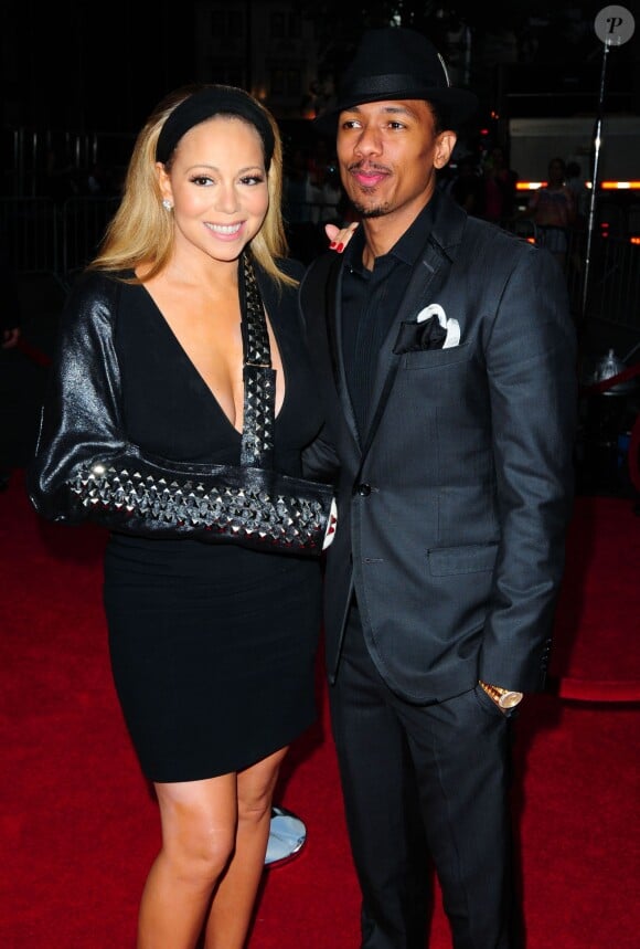 Mariah Carey (le bras casse), Nick Cannon lors de la Premiere du film "The Butler" (Le Majordome) a New York, le 5 aout 2013. 