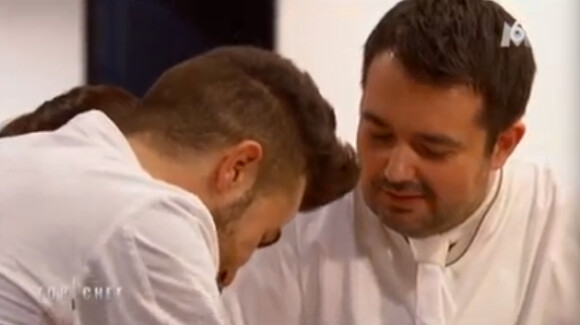Kevin, sa soeur et Jean-François Piège dans Top Chef 2015 (épisode 7), le lundi 9 mars 2015 sur M6.