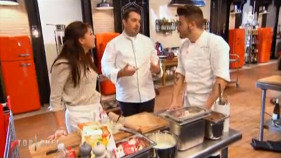 Kevin, sa soeur et Jean-François Piège dans Top Chef 2015 (épisode 7), le lundi 9 mars 2015 sur M6.