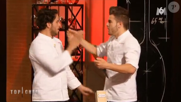 Florian et Kevin triomphent lors de la guerre des restos, dans Top Chef 2015 sur M6, le lundi 16 mars 2015.