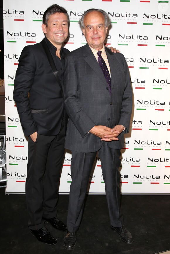Exclusif - Jacques Sanchez et Frédéric Mitterrand lors de l'anniversaire du premier au restaurant branche NOLITA à Paris le 29 mai 2013