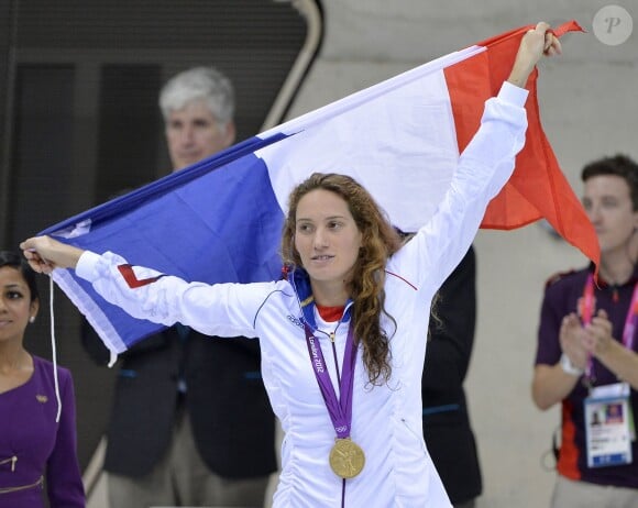 Camille Muffat après sa victoire aux JO de Londres sur 400 m nage libre, le 29 juillet 2012 à Londres