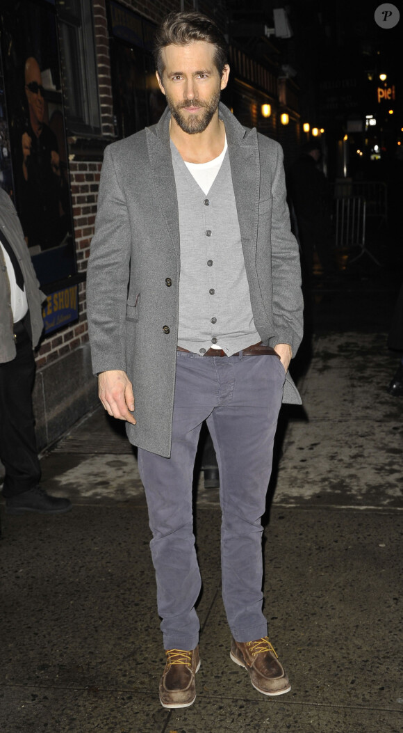 Ryan Reynolds arrive sur le plateau de l'émission "Late Show With David Letterman" à New York, le 4 février 2015.