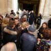 Semi-Exclusif - Brigitte Bardot accompagnée par les proches lors des obsèques de Gérard Montel, son coiffeur, ami et confident en l'église de l'Assomption à Saint-Tropez, le 19 mars 2015.