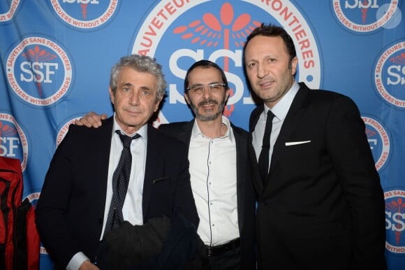 Michel Boujenah, Arié Levy (fondateur de Sauveteurs sans frontières), Arthur (Jacques Essebag) - Soirée de gala "Sauveteurs sans frontières" à l'Hôtel du Collectionneur, à Paris, le 23 mars 2015.
