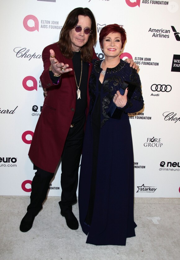 Ozzy Osbourne et sa femme Sharon Osbourne - Soirée "Elton John AIDS Foundation Oscar Party" 2015 à West Hollywood, le 22 février 2015