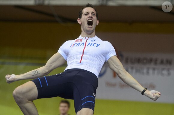 Renaud Lavillenie lors des championnat d'Europe indoor d'athlétisme, le 7 mars 2015 à Prague