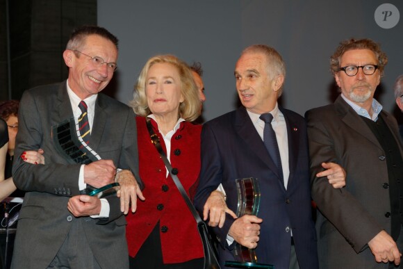 Patrice Leconte, Brigitte Fossey, Alain Terzian, Robert Guediguian - Cérémonie du 10e prix Henri Langlois à la maison de l'UNESCO à Paris le 30 mars 2015.