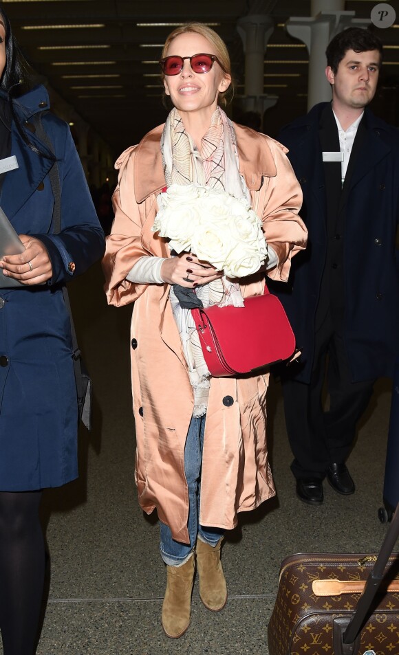 Kylie Minogue à la gare King's Cross à Londres, le 1er avril 2015.