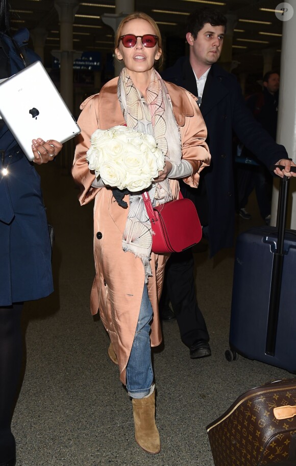 Kylie Minogue à la gare King's Cross à Londres, le 1er avril 2015.