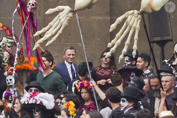 Daniel Craig tourne une séquence de Spectre dans le centre historique de Mexico le 27 mars 2015.