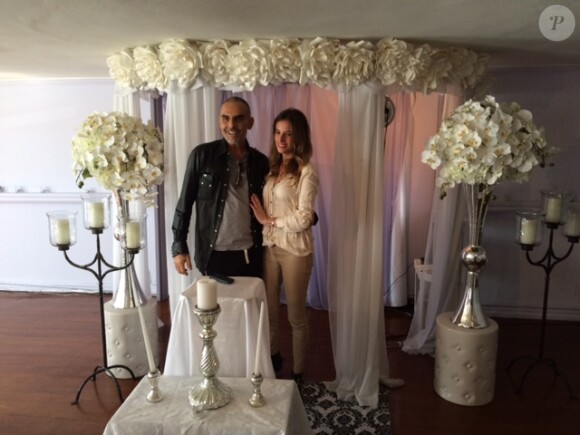 EXCLUSIVITE - Christian Audigier et sa belle Nathalie Sorensen, lors de leur mariage intime, la veille de l'entrée au Cedars-Sinai Hospital de Los Angeles du styliste, le 6 mars 2015