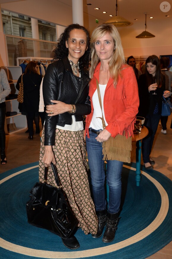 Karine Silla, Marie Poniatowski lors de l'inauguration du nouveau design éphémère de la boutique Comptoir des cotonniers de Saint-Sulpice à Paris, le 9 avril 2015