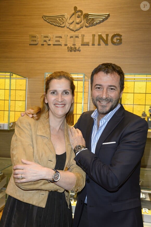 Exclusif - Valérie Pierson (directrice générale Breitling France) et Bernard Montiel - Cocktail à l'occasion du lancement du modèle Breitling Cockpit B50 à Paris le 9 avril 2015.