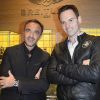 Exclusif - Nikos Aliagas et Mikael Brageot (pilote de voltige pour Breitling) - Cocktail à l'occasion du lancement du modèle Breitling Cockpit B50 à Paris le 9 avril 2015.