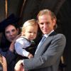 Andrea Casiraghi, son épouse Tatiana Santo Domingo et leur fils Sacha au balcon du palais princier à Monaco le 19 novembre 2014 lors de la Fête nationale monégasque. Le couple a eu son deuxième enfant, une fille prénommée India, le 12 avril 2015.