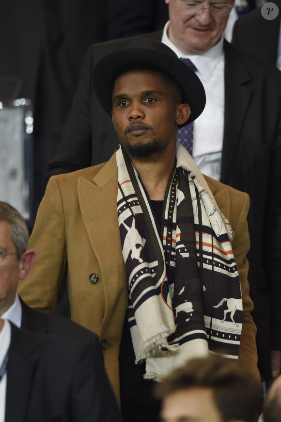 Samuel Eto'o lors de la rencontre entre le Paris Saint-Germain et le FC Barcelone en quart de finale de la Ligue des champions, le 15 avril 2015 au Parc des Princes à Paris