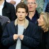 EXCLUSIF - Claire Chazal et son fils François Poivre d'Arvor, lors de la rencontre entre le Paris Saint-Germain et le FC Barcelone en quart de finale de la Ligue des champions, le 15 avril 2015 au Parc des Princes à Paris