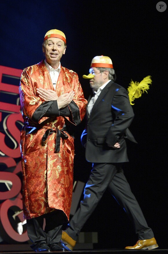 Chevallier et Laspalès se produisent sur la scène de l'Olympia pour le spectacle Vous reprendrez bien quelques sketches ? le jeudi 23 avril 2015.